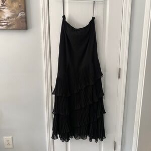 XSCAPE Black Tiered Pleated Ruffle Maxi Skirt Evening Formal S2692 Womens 10